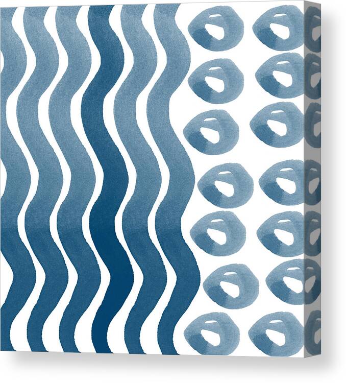 Watercolor Canvas Print featuring the painting Waves and Pebbles- Abstract watercolor in indigo and white by Linda Woods