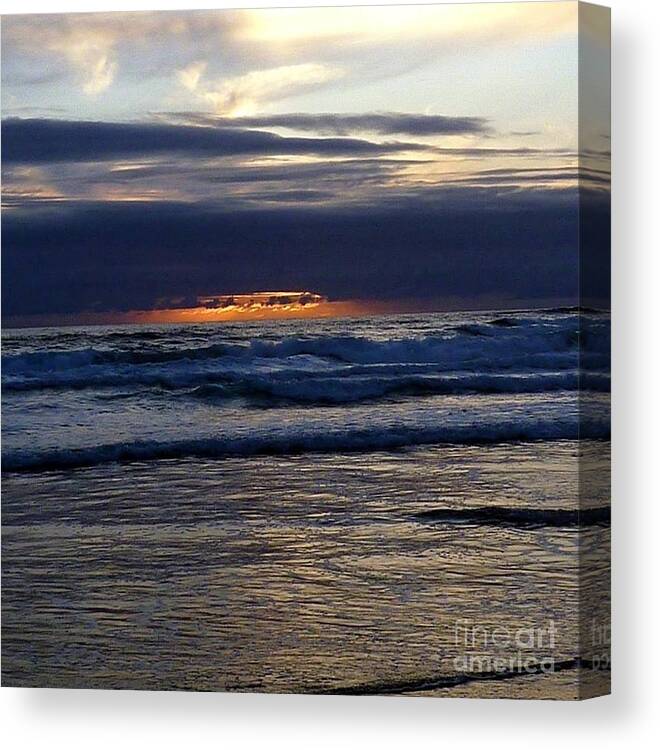 Scenic Sunset At Oregon Coast Canvas Print featuring the photograph Waves of Red Sky Sunset by Susan Garren