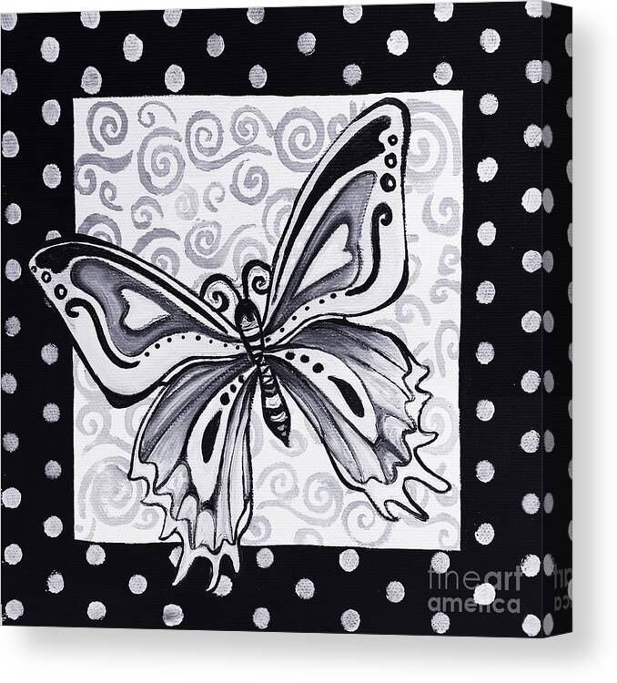 Whimsical Canvas Print featuring the painting Whimsical Black and White Butterfly Original Painting Decorative Contemporary Art by MADART Studios by Megan Aroon
