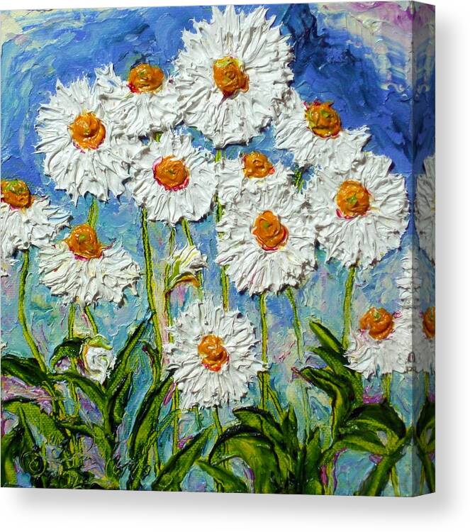 White Canvas Print featuring the painting White Daisies #1 by Paris Wyatt Llanso