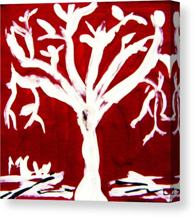 White Tree Canvas Print featuring the painting White Tree on Red by Mary Carol Williams