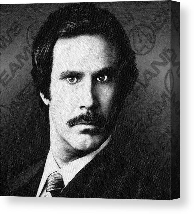 Anchorman Canvas Print featuring the drawing Will Ferrell Anchorman The Legend of Ron Burgundy Drawing by Tony Rubino