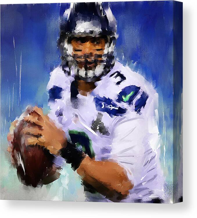 Russell Wilson Canvas Print featuring the painting Wilson Winner by Lourry Legarde