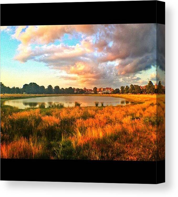 Clouds Canvas Print featuring the photograph #wimbledon Common #sunset #clouds #lake by Brett Connors
