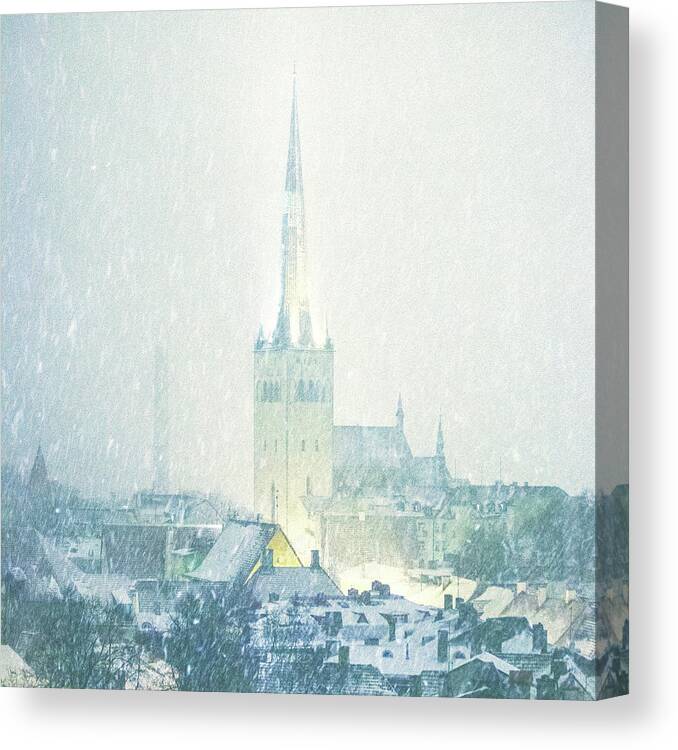 Snow Canvas Print featuring the photograph Winter In Old Town by Peeterv