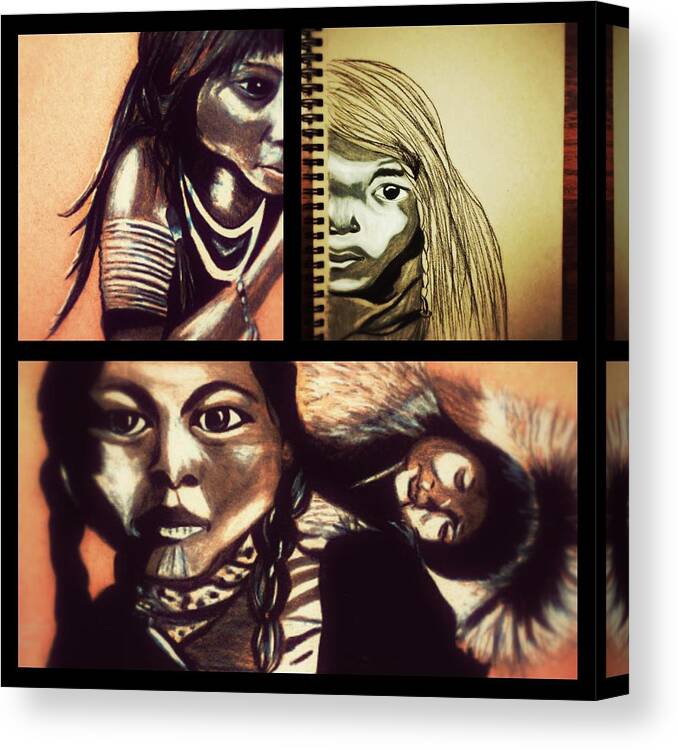 Idle No More Canvas Print featuring the drawing Historical Native Series called Idle No More by Ayasha Loya