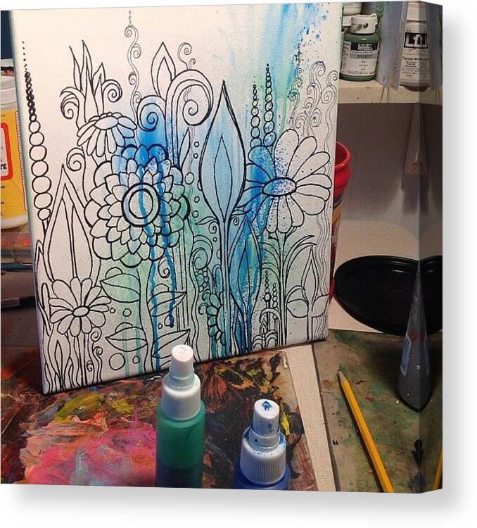Spray Canvas Print featuring the photograph Wip.... In The Beginning... #doodles by Robin Mead