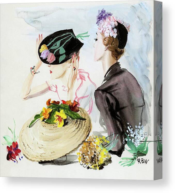 Fashion Canvas Print featuring the digital art Women Wearing Suzy Hats by Rene Bouet-Willaumez