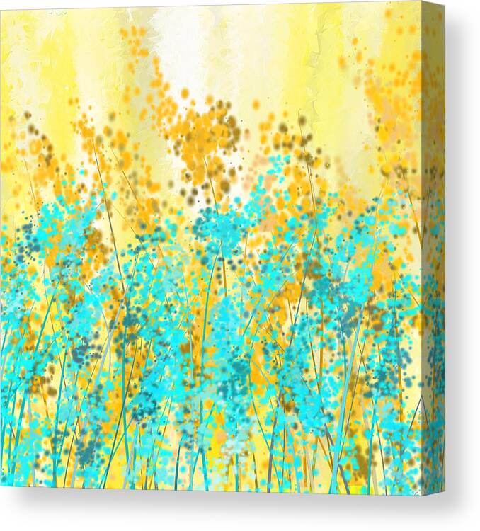 Yellow Canvas Print featuring the painting Yellow And Turquoise Garden by Lourry Legarde