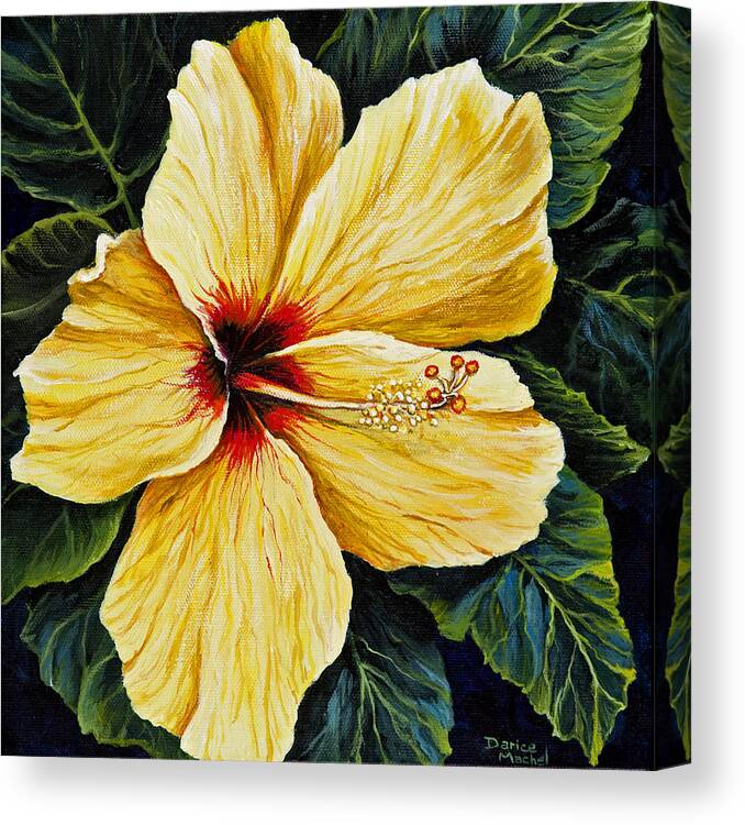 Flower Canvas Print featuring the painting Yellow Hibiscus by Darice Machel McGuire