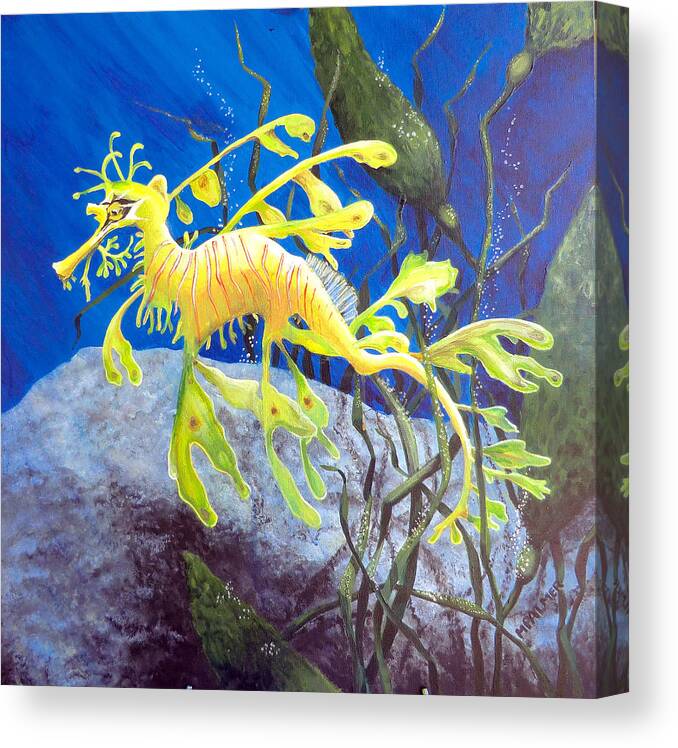 Seadragon Canvas Print featuring the painting Yellow Seadragon by Mary Palmer