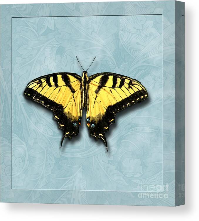 Butterfly Canvas Print featuring the digital art Yellow Swallowtail on Blue by Deborah Smith