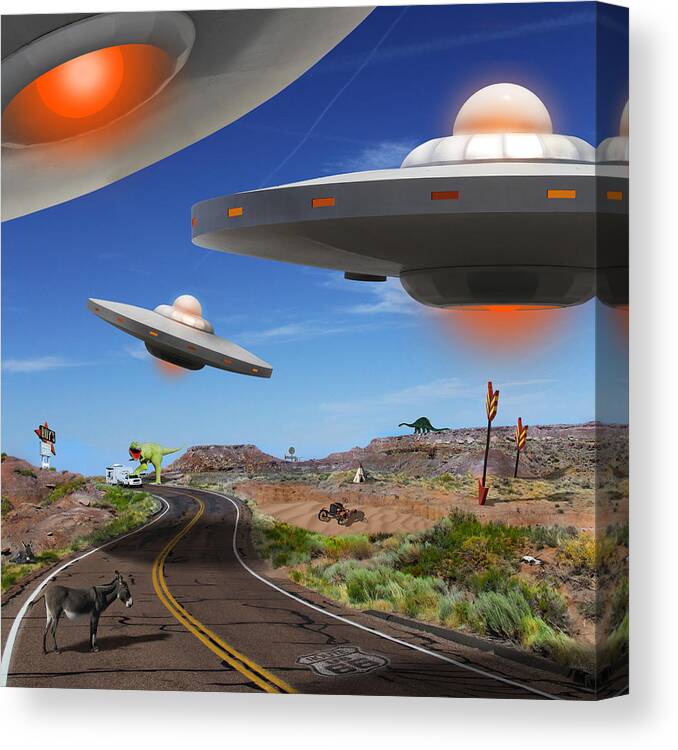 Surrealism Canvas Print featuring the photograph You Never Know What You will See On Route 66 2 by Mike McGlothlen