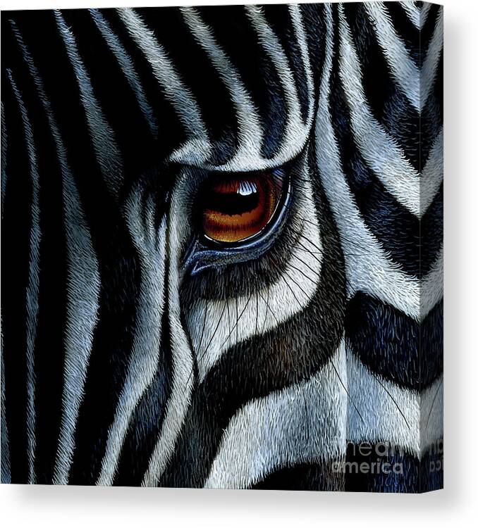 Zebra Canvas Print featuring the painting Zebra by Jurek Zamoyski