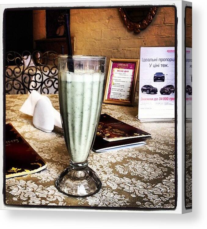 Foodgasm Canvas Print featuring the photograph Basilic-mint Lassi;) #1 by Anna P