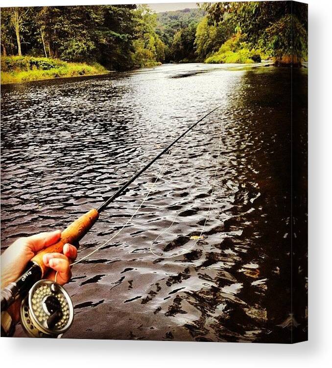 Flyfishing Fly Fishing Fish Rod Reel Orvis Sage Lackawaxen River Stream Creek Pa Pennsylvania Canvas Print featuring the photograph Lackawaxen River #1 by Dave M