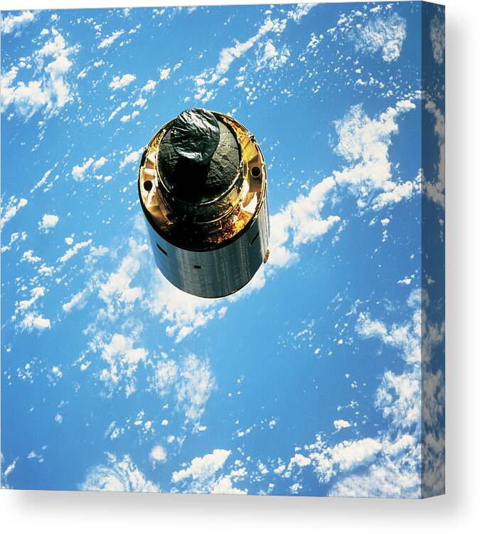 Square Canvas Print featuring the photograph Satellite In Orbit Around The Earth #1 by Stockbyte