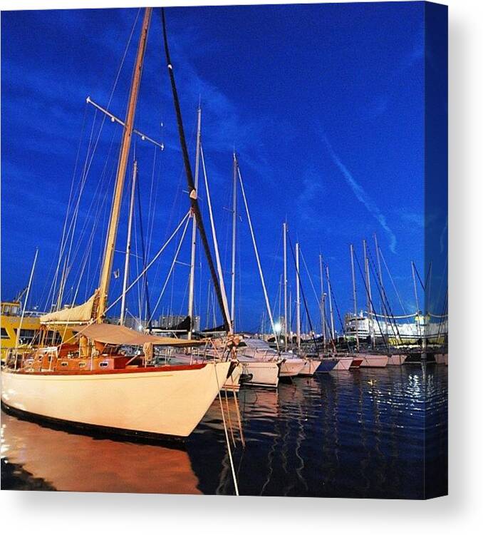 Blue Canvas Print featuring the photograph #toulon #boat #boats #sail #water #blue #1 by Brenden Mcdonough
