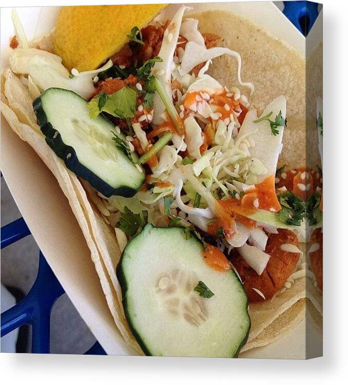 Spicy Canvas Print featuring the photograph A Spicy Chicken Taco With Lots Of Extra by Jonathan Bouldin