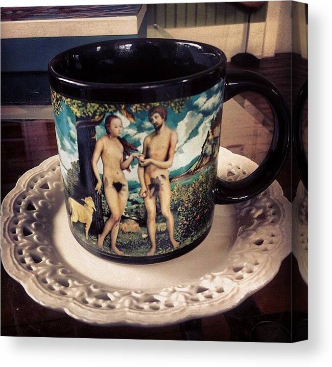  Canvas Print featuring the photograph Adam And Eve Gettin Frisky On My Coffee by Marine Duguay-Baril
