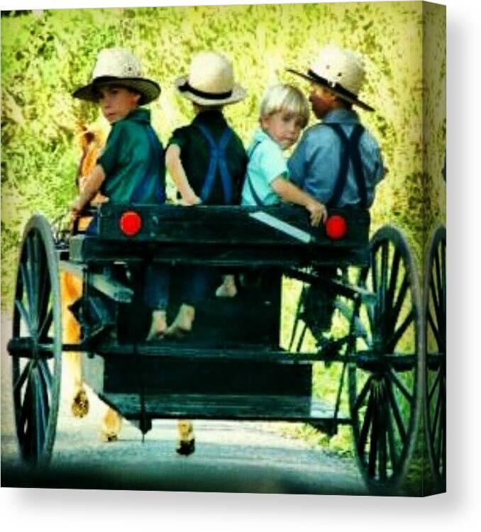 Beautiful Canvas Print featuring the photograph #amish #kids #boys #children #ohio by Keikei Kelly