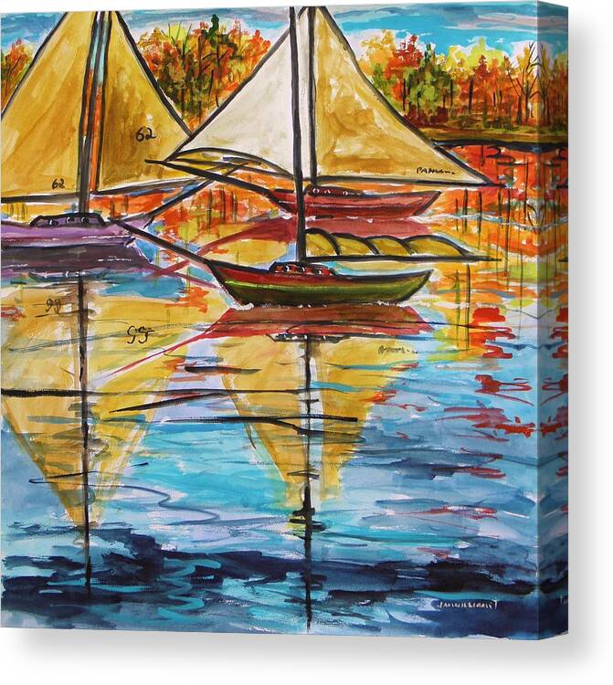 Summer Sailboats Canvas Print featuring the painting Autumn Sailboats by John Williams