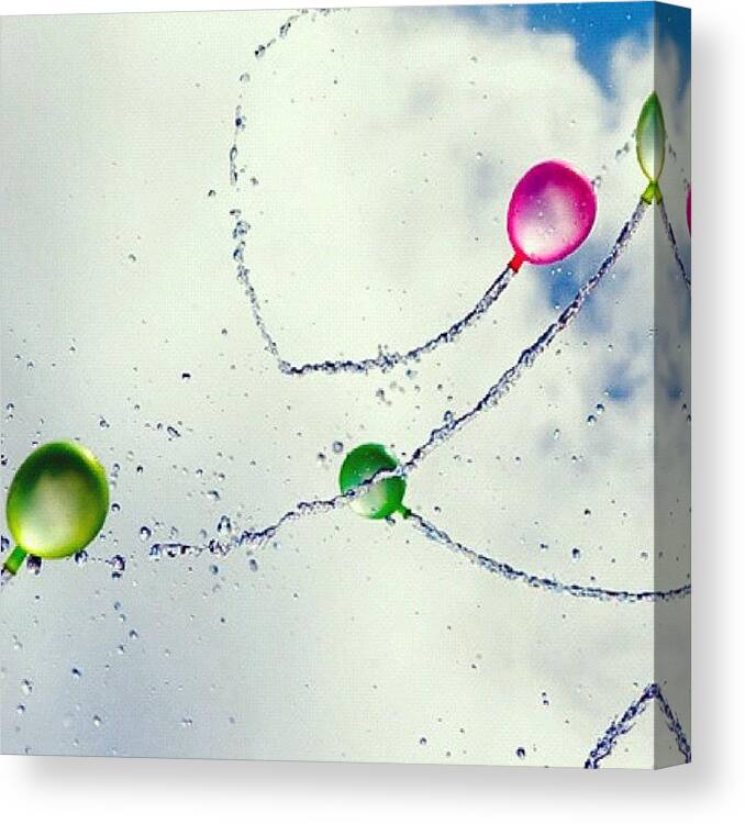 Water Canvas Print featuring the photograph #balloons #water #waterballoons #sky by Sophie D