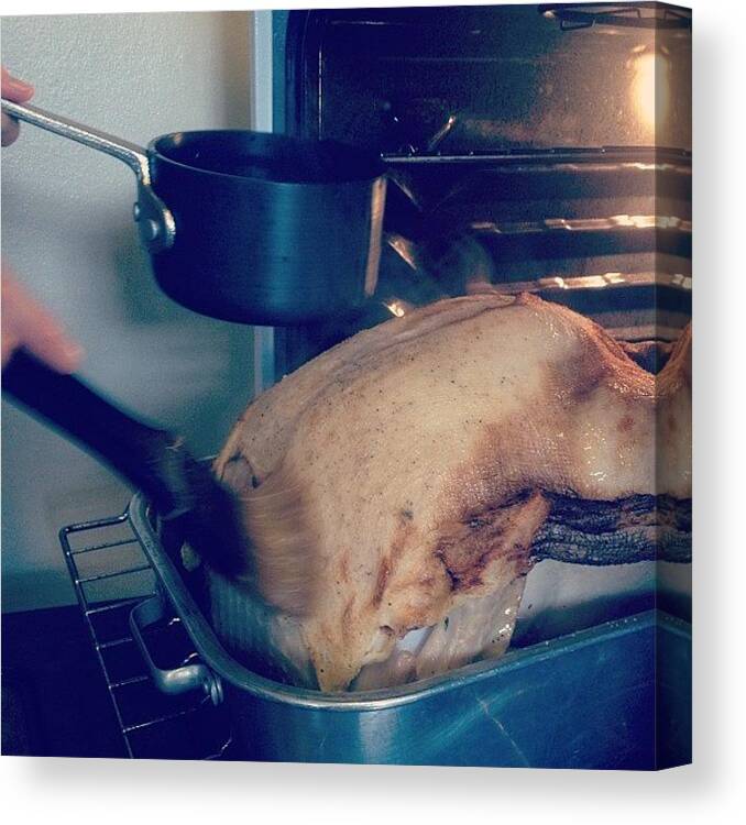 Food Canvas Print featuring the photograph Basting A Turkey With White Wine And by Jonathan Bouldin