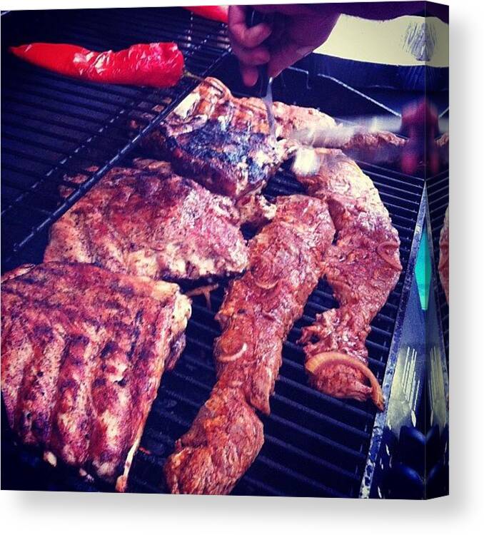 September Canvas Print featuring the photograph Bbqing W My Pops On Labor Day!!! by Alex Mamutin