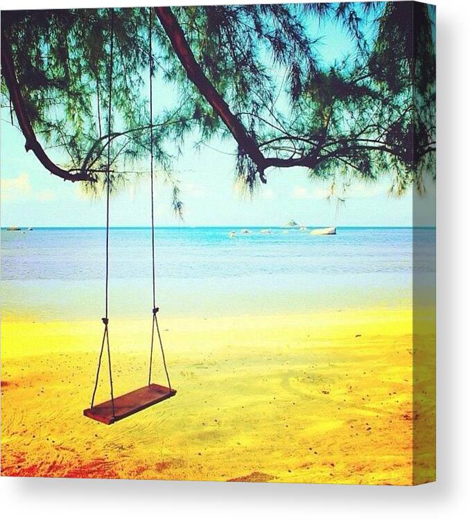 Blue Canvas Print featuring the photograph #beach #sun #tan #miami #cords #water by Juan Ramos