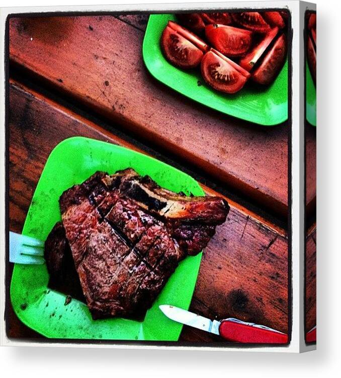  Canvas Print featuring the photograph Big Ole Juicy Steak Cooked Over A by Shawn Taylor