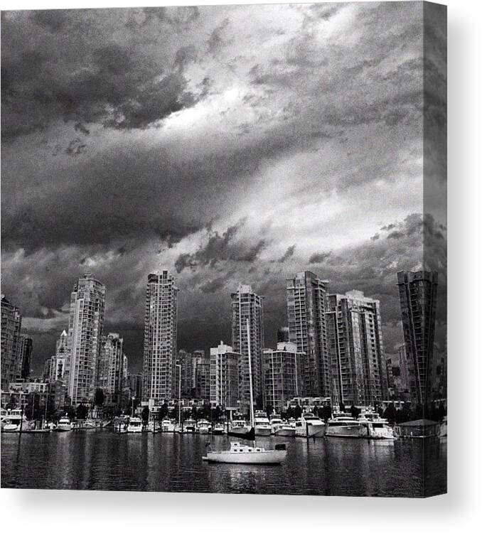 Blackandwhite Canvas Print featuring the photograph Bike Ride Around #vancouver #seawall by Neil Bacon