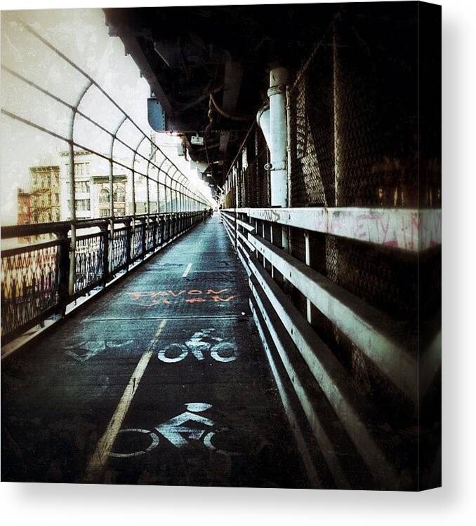 Bridge Canvas Print featuring the photograph Biking To Brooklyn by Natasha Marco