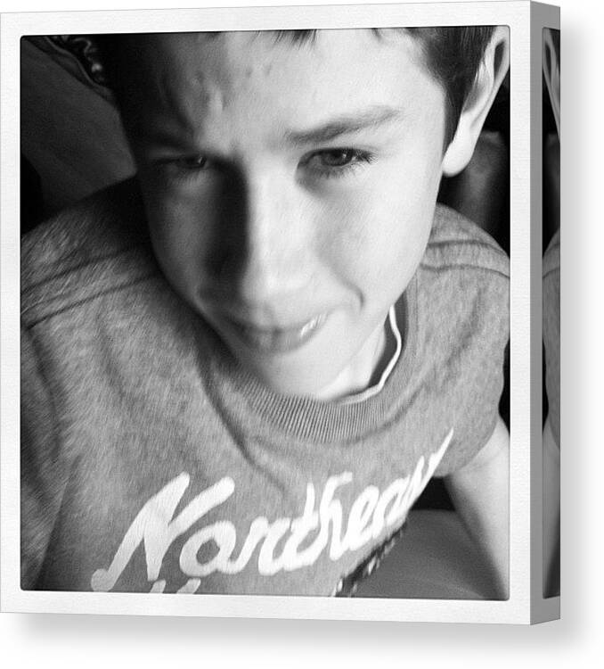 Boy Canvas Print featuring the photograph #blackandwhite #son #teenager #boy by S Smithee