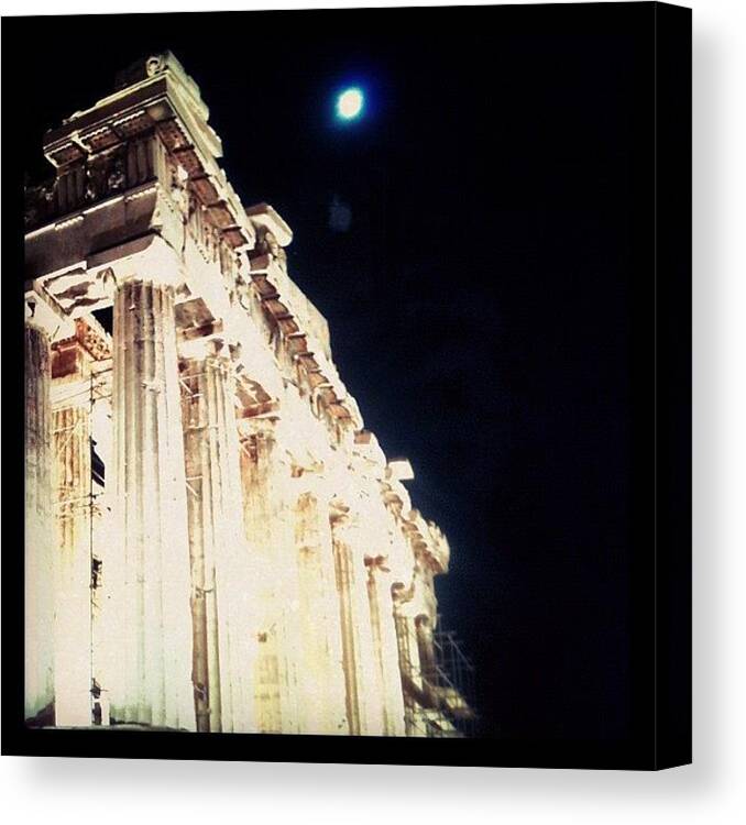 Blue Canvas Print featuring the photograph #blue #moon #acropolis #greece by George sneyeper Vlachos