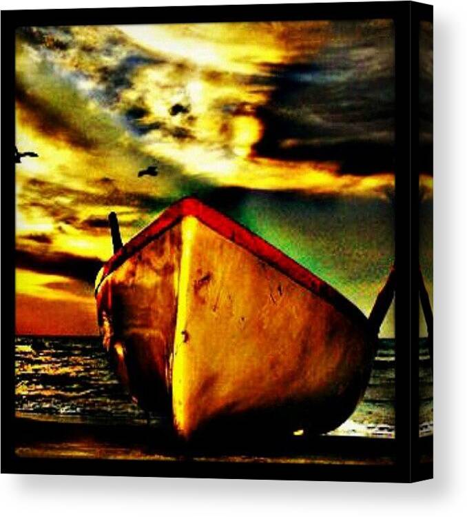Instagramhub Canvas Print featuring the photograph #boat #beach #water #sky #skyporn by Mary Carter