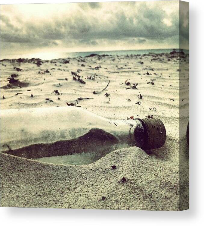 Sea Canvas Print featuring the photograph #bottle On #tulum #beach In #mexico by Yannick Menard