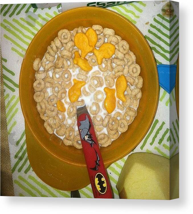 Kids Canvas Print featuring the photograph Breakfast Of Champions.

#food #fish by Monica Hart