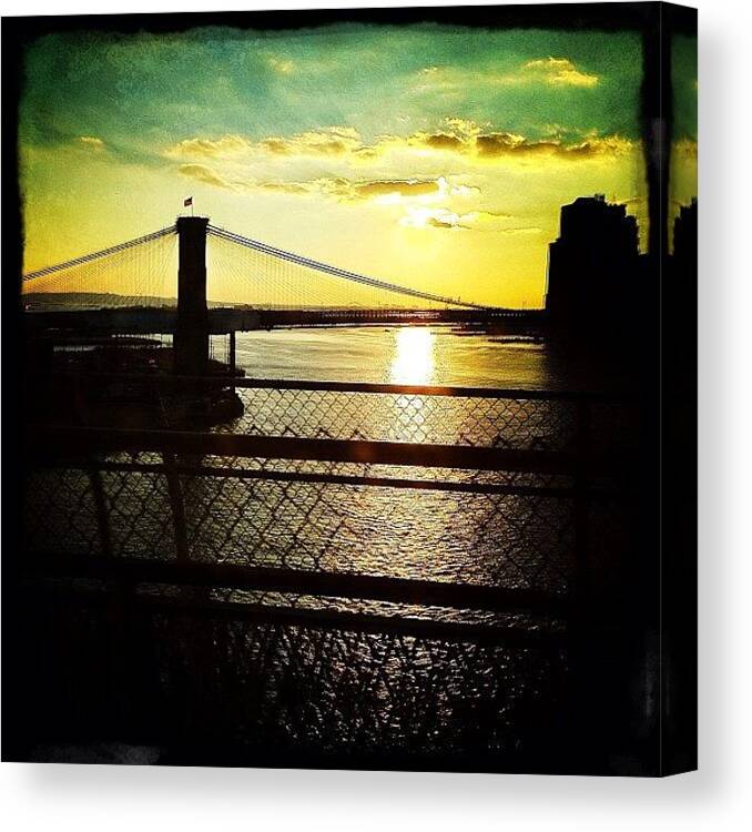 Navema Canvas Print featuring the photograph Brooklyn Bridge At Dusk by Natasha Marco