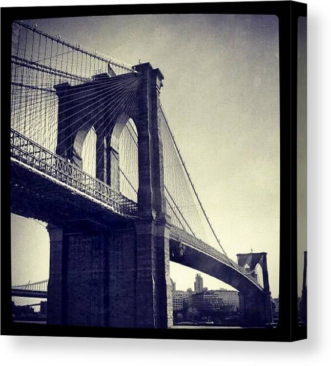 New York Canvas Print featuring the photograph Brooklyn Bridge in Black and White by David Lamberti
