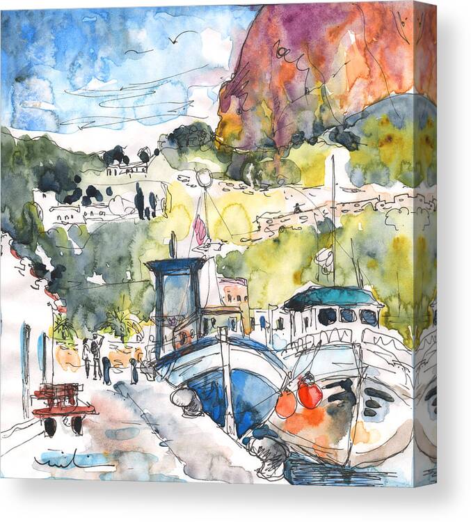 Travel Canvas Print featuring the painting Calpe Harbour 05 by Miki De Goodaboom