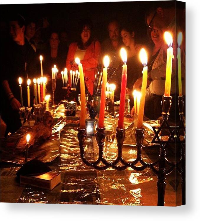 Menorah Canvas Print featuring the photograph #chanukah #lights #candles #fire by Rachel Korsen