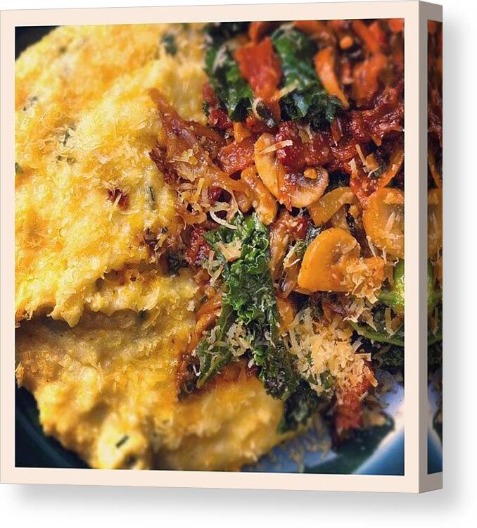 Dinner Canvas Print featuring the photograph Chive Polenta W/kale, Bacon, Onion by Shawn Augustine