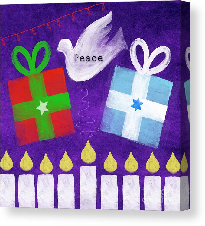 Christmas Canvas Print featuring the mixed media Christmas and Hanukkah Peace by Linda Woods