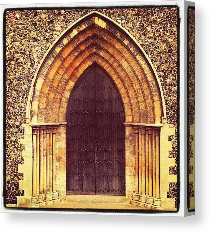 Stone Canvas Print featuring the photograph Church Door #church #door #yarmouth by Invisible Man
