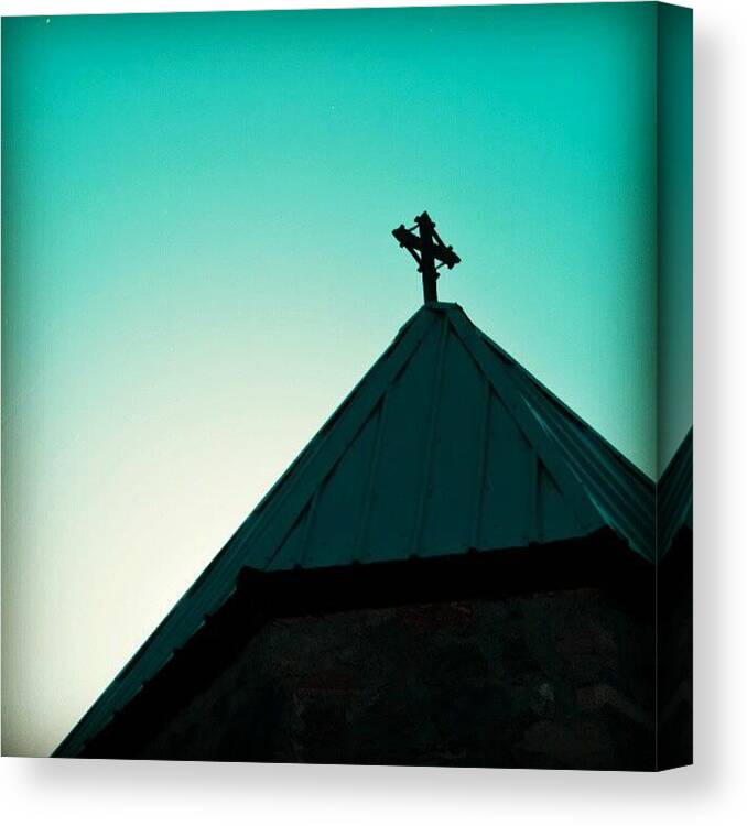 Microfourthirds Canvas Print featuring the photograph #church #steeple #saskatchewan by Michael Squier