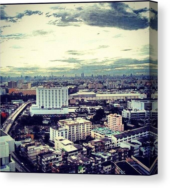 Town Canvas Print featuring the photograph #city #busy #town #mess #sky #skyporn by Mindy Vichaidit