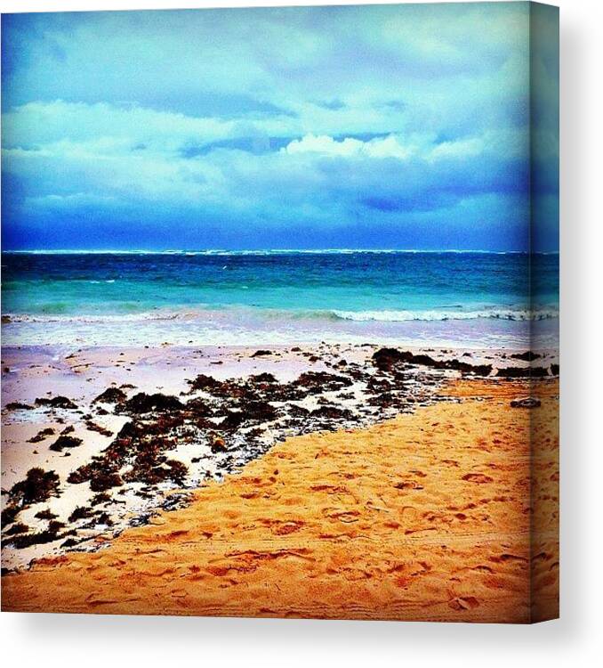 Beautiful Canvas Print featuring the photograph #clouds #ocean #water #beach #sand by Bex C
