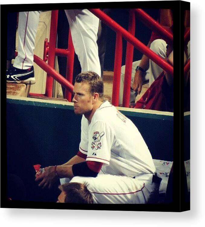 Zack Cozart Canvas Print featuring the photograph Cozart Enjoying Some Seeds by Reds Pics
