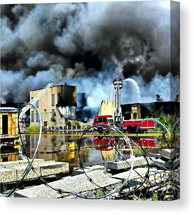 Fire Canvas Print featuring the photograph #detroit #firetruck #laddertruck #dfd by Harvey Christian
